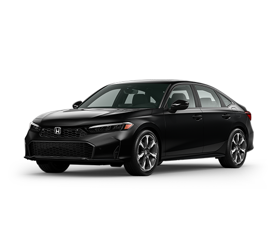 2026 Honda Civic Sedan 2WD Sport Touring Hybrid in Crystal Black Pearl — front three-quarter view